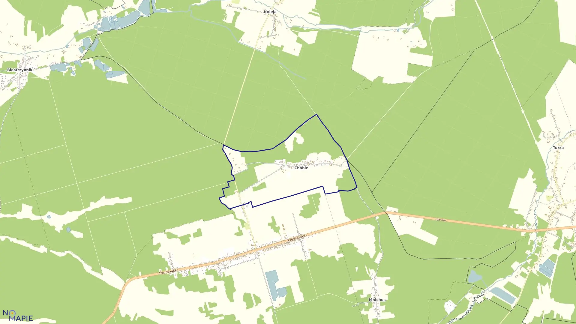 Mapa obrębu CHOBIE w gminie Ozimek